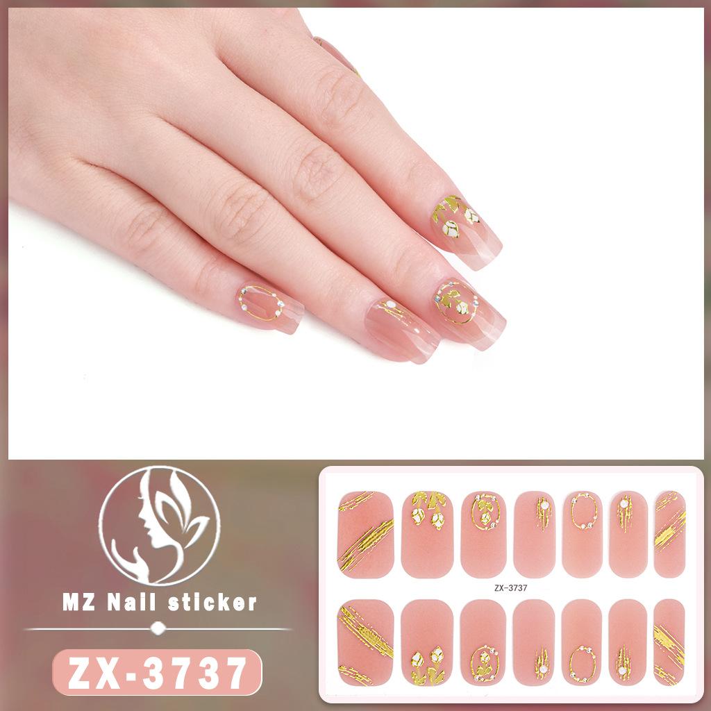 ZX 3D Waterproof No-Cure Gel Nail Wraps, Full Cover Japanese & Korean Style Spring & Summer Nail Stickers, Nail Patch Films