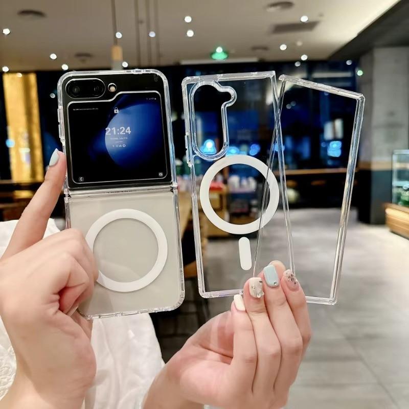 Для Samsung Galaxy Z Fold6 Fold5 Fold4 Fold3 Flip6 Flip5 Flip4 Flip3 Flip Fold 6 5 4 3 Прозрачный магнитный жесткий противоударный чехол для телефона из поликарбоната