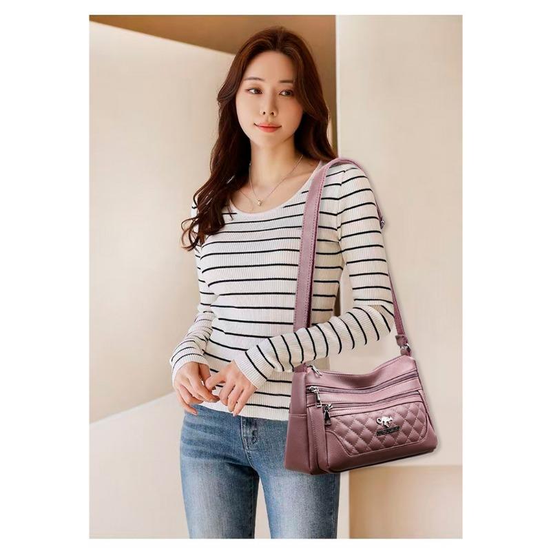 Embroidered Diamond Grid PU Single Shoulder Crossbody Women's Bag