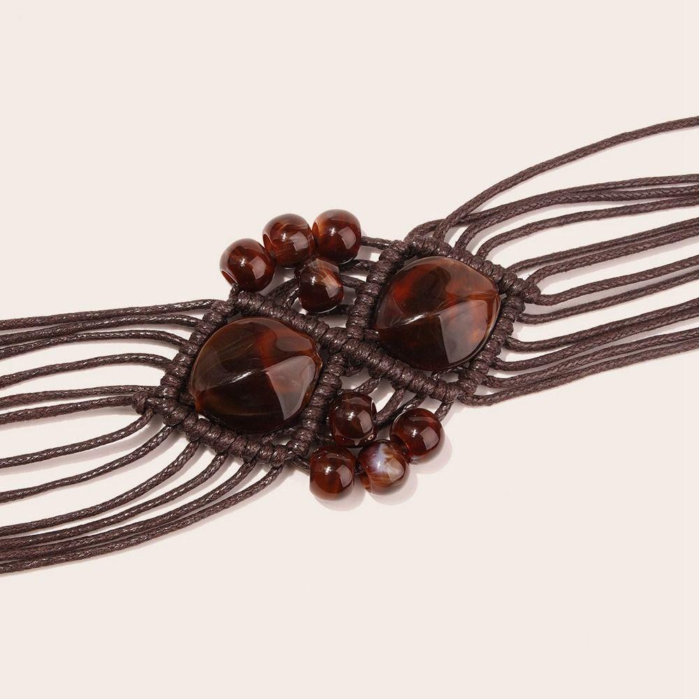 Woven DIY Beads Boho Beach Ethnic Style Belts Women Waist Chain Braided Belt Round Wooden Button