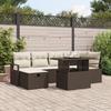 7-piece Garden Sofa with Brown Cushions Poly Rattan, 2-seater Sofa with Storage and Brown Cushions Poly Rattan 3361127