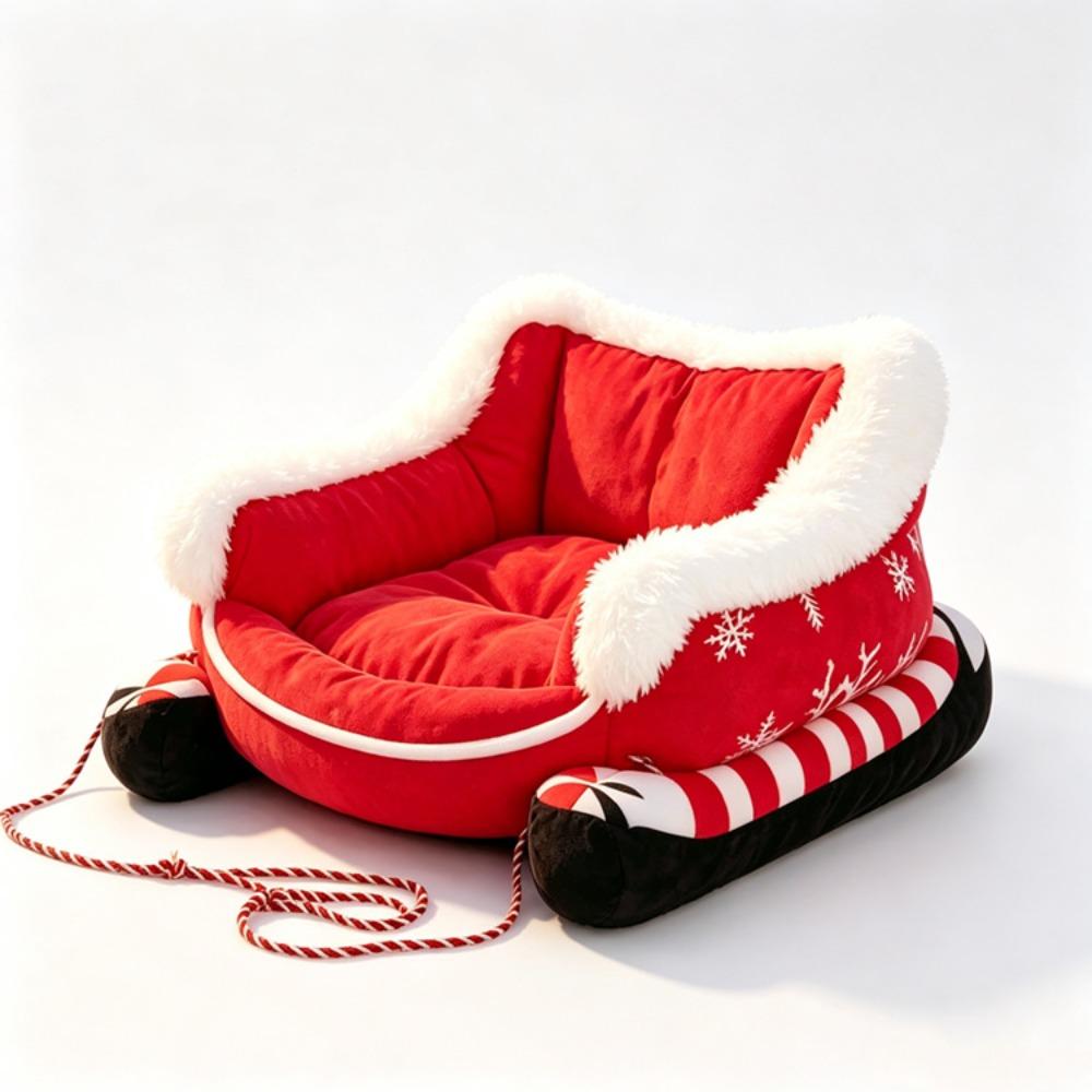 Bite Resistant Christmas Sleigh Pet Bed Reindeer Shape Xmas Sleigh Cat Nest Living Room