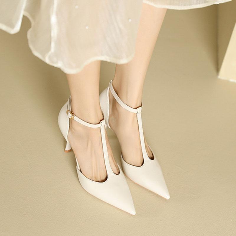 Модные красные туфли на высоком каблуке женская обувь с вырезом, с острым носком, модные туфли-лодочки на Т-образном ремешке с пряжкой на щиколотке, женские 2025, новая сексуальная обувь для вечеринок