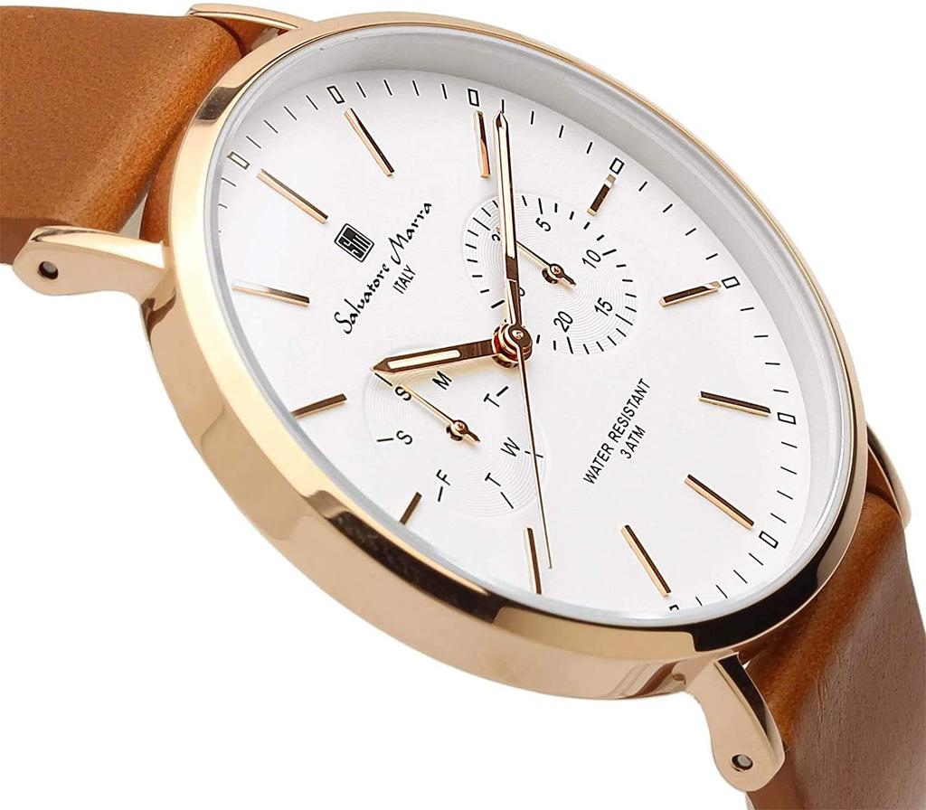 Часы кварцевые календарные итальянские брендовые унисекс SM15117L WH [Salvatore Mara] (Роуз Браун)
