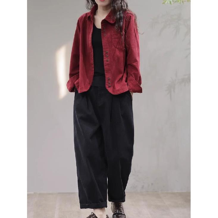 Весна Осень Новая Винтажная Свободная Повседневная Вельветовая Рубашка Женская Карманная Модная Универсальная Кардиганная Верхняя Женская Блузка с Длинным Рукавом Femme