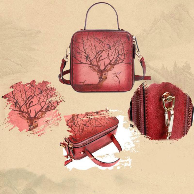 Johnature Маленькая сумка в стиле ретро, женская сумка из натуральной кожи, ручная обработка с животным принтом, коровья кожа, сумки на плечо и через плечо