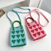 Fashion Heart Knitted Mini Square Handbag for Women Small Mobile Phone Shoulder Bags Girls Cute Outdoor Crossbody Bags