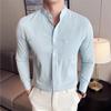 Мужская рубашка с воротником-стойкой, высококачественная, с длинным рукавом, повседневная, деловая, облегающая, уличная, мужская одежда