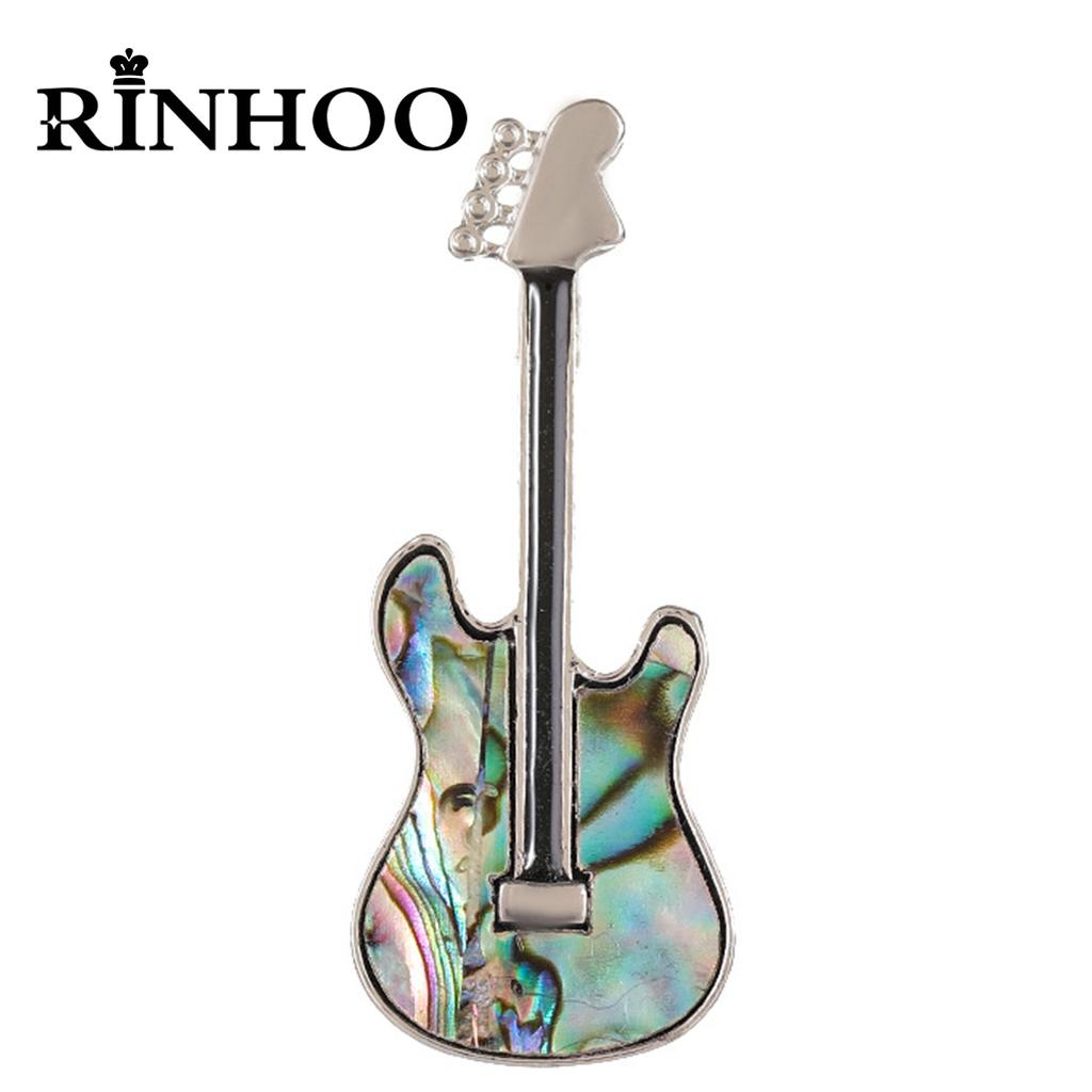 Rinhoo Vintage Imitation Shell Guitar Violin Brooch Pin For Women Luxury Punk Rhinestone Musical Instrument Enamel Badge Jewelry