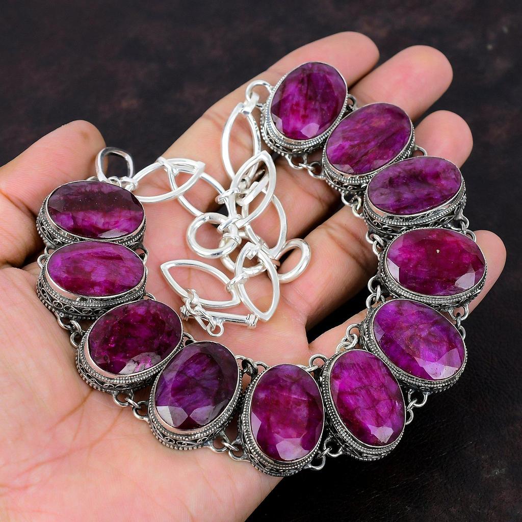 Ожерелье с граненым кашмирским рубином, винтажное ожерелье из драгоценного камня, ожерелье из стерлингового серебра 925 пробы, регулируемое ожерелье-цепочка, ювелирное изделие ручной работы, подарок для мамы