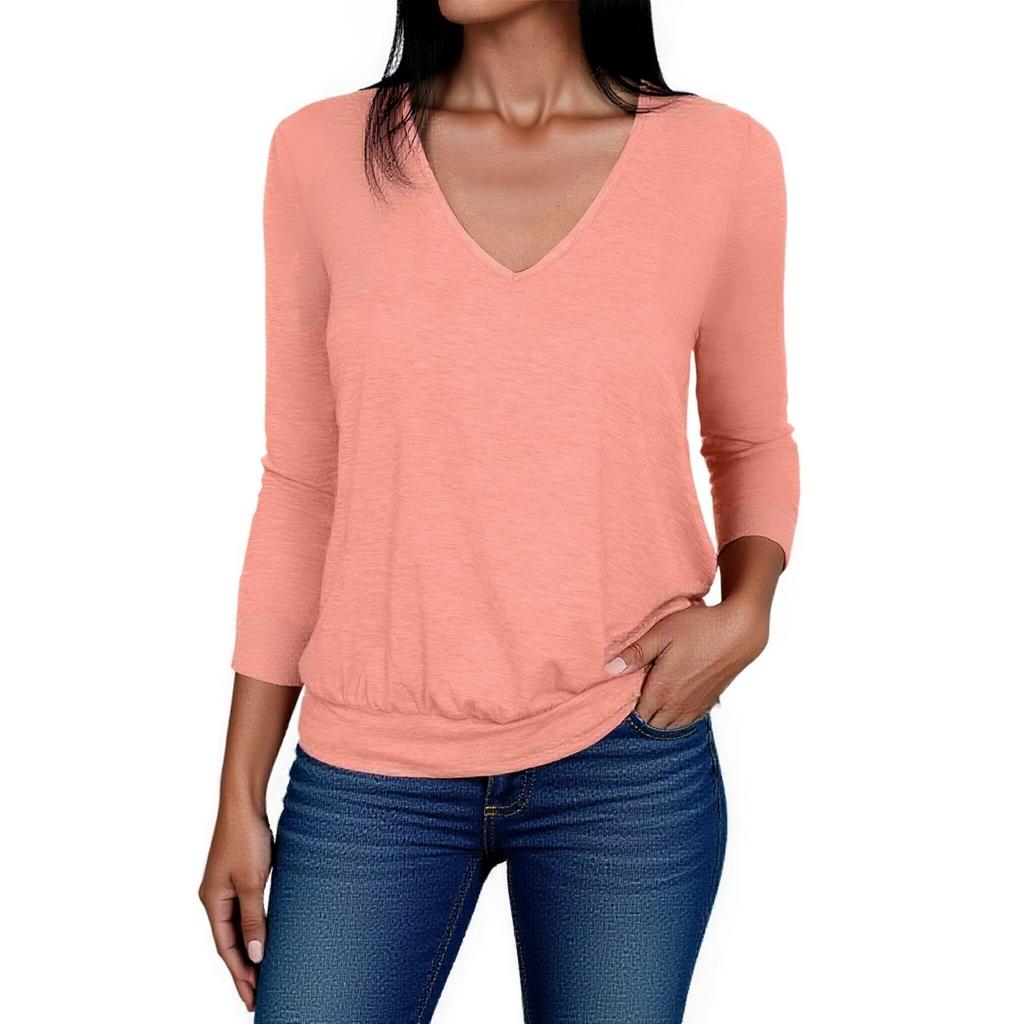 Women's Fashionable Casual Three-quarter Sleeve Solid Color Top