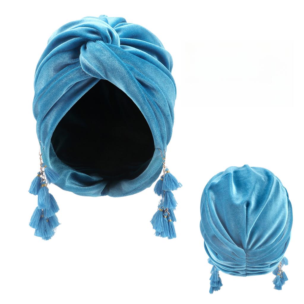 New Spring Women's Bohemia Velet Turban Tassel Head Wrap Cap European American Retro Style Boho Cross Beanie Hat