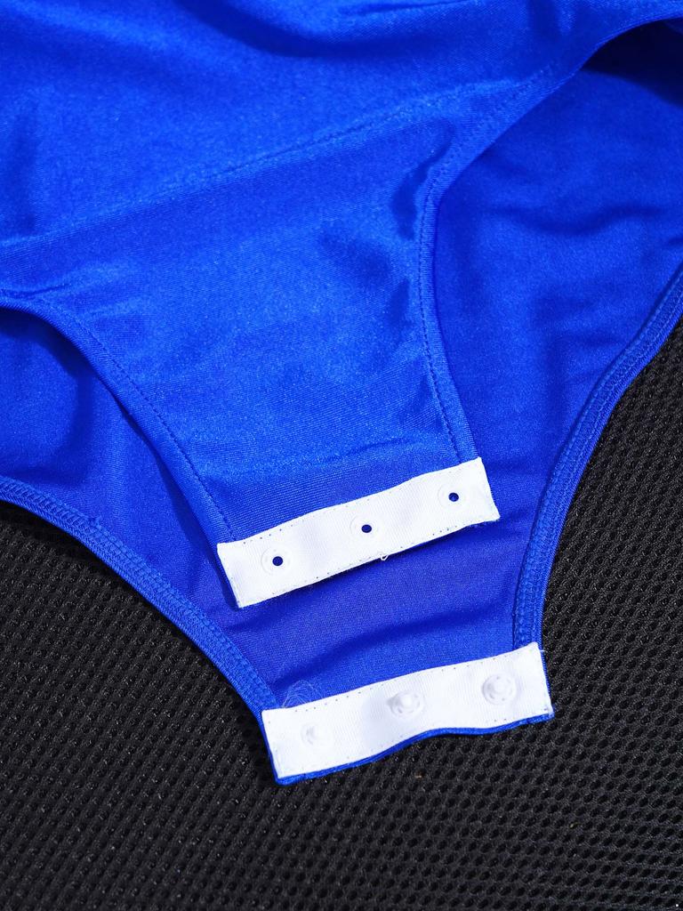 Girls Dance Leotard Long Sleeve Keyhole Back Design Sequins Rhinestones Sheer Mesh Figure Skating Outfit