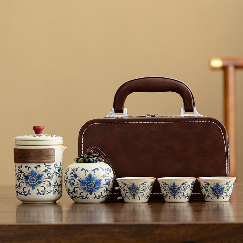 Guochao Travel Tea Set Ru Kiln Opening Wrapped Lotus Guyun Teapot Outdoor Car Express Cup Annual Meeting Gifts