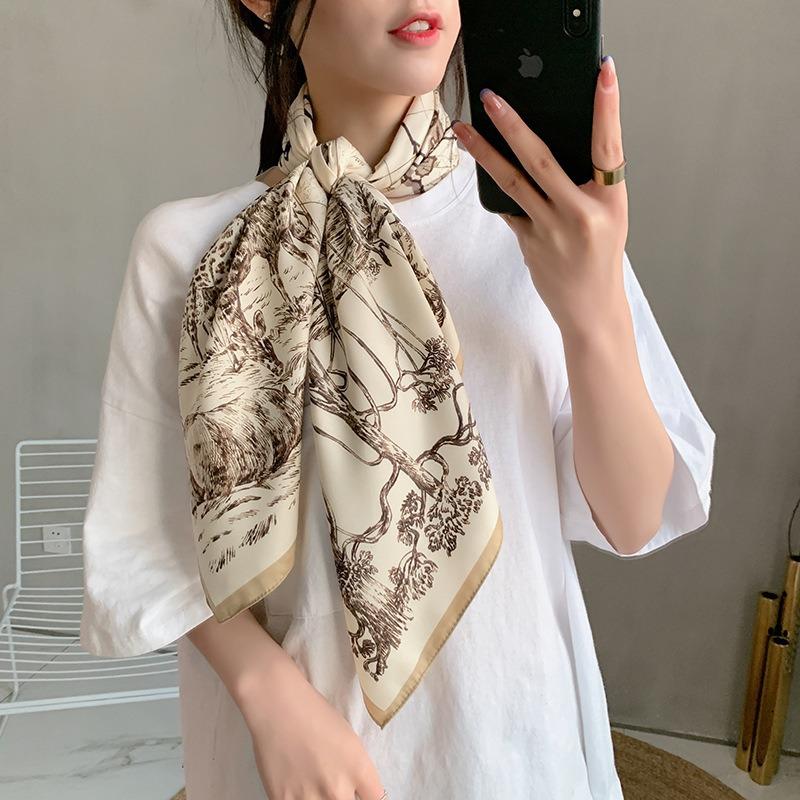 New Square Scarf Emulated Silk Scarf Fashionable Professional Scarf Versatile Light Thin Breathable Twill Scarf Shawl