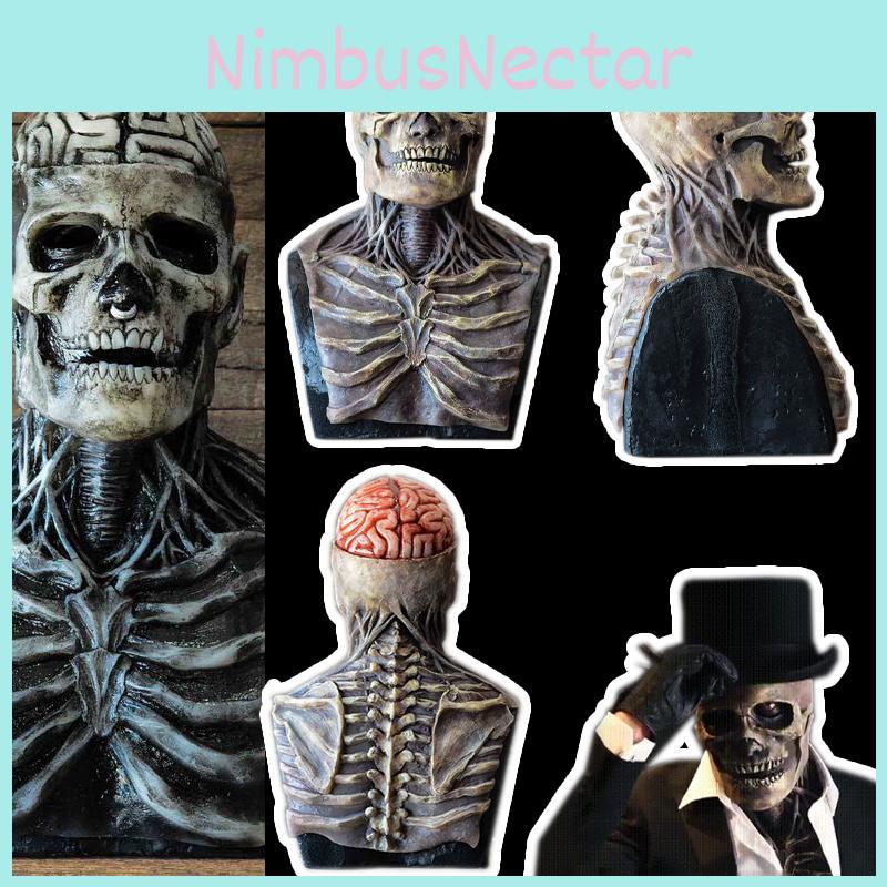 Espeluznante Máscara Bioquímica de Esqueleto Para Disfraces de Halloween Atuendo de Silicona de Cara Completa Con Sombrero