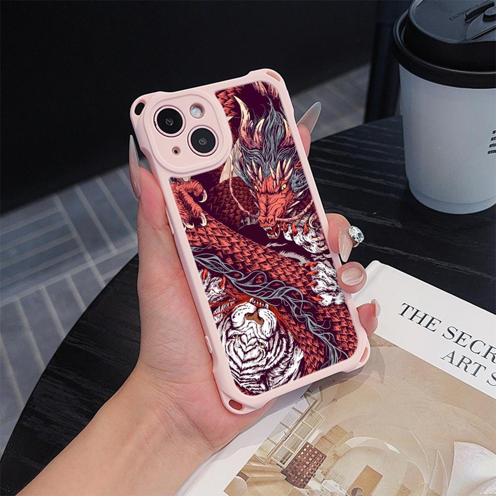 Ae77 Dragon Design Art Soft Phone Cases for iPhone 16 15 14 13 12 11 Pro Max 7 8 Plus XR XS Max with Wrist Strap Lanyard Corner Protection Back Cover