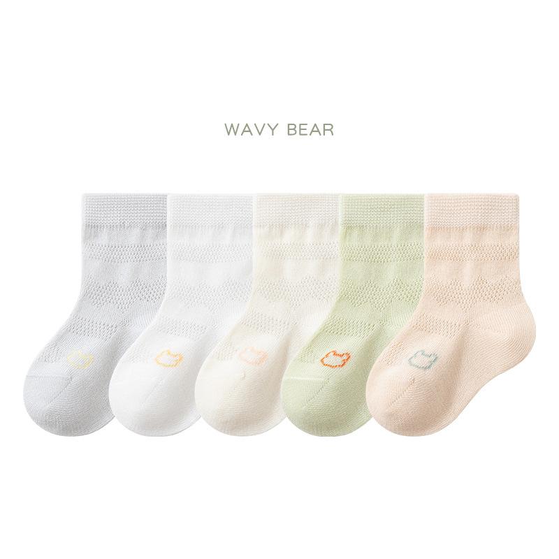 5 Pairs Baby Mesh Socks Summer Thin Combed Cotton Mid Calf Socks Toddler Socks Unisex Kids Socks for 0-8 Years Old