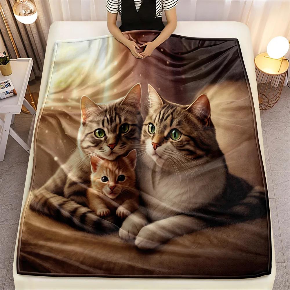 Charming Family of Cats Design Soft Microfiber Throw Blanket – Cozy for Bed, Sofa, Camping, Picnic & Winter Warmth