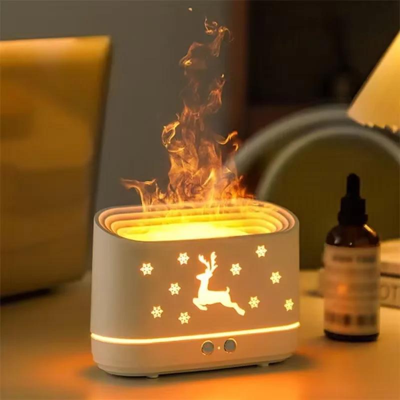 Portable USB Flame Aromatherapy Humidifier, Small Office Desktop USB Humidified Air Purification Simulation Flame Night Light