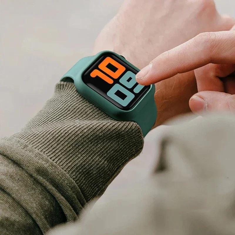 Стекло+корпус+ремешок для Apple Watch band 44 мм 45 мм 42 мм 41 мм 40 мм 38 мм Силиконовый ремешок для часов браслет iWatch series 8 9 7 6 5 4 3 SE