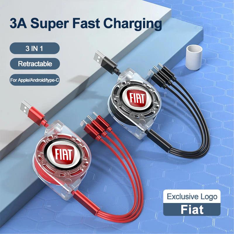 Кабель для быстрой зарядки 3 в 1 с логотипом автомобиля Fiat, USB-кабель Type C Micro USB для Stilo Ducato Panda 500 Pondo Abarth Punto Palio Viaggio