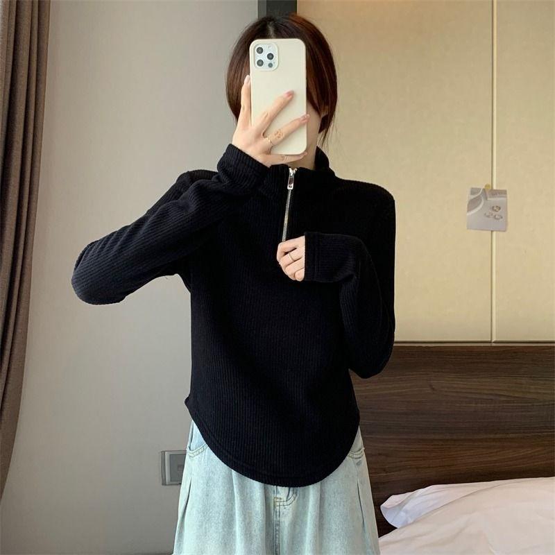 Women's Plus Size Flocked Undershirt Fleece-Lined Half Turtleneck Base Shirt Autumn Winter Warm Pullover Top