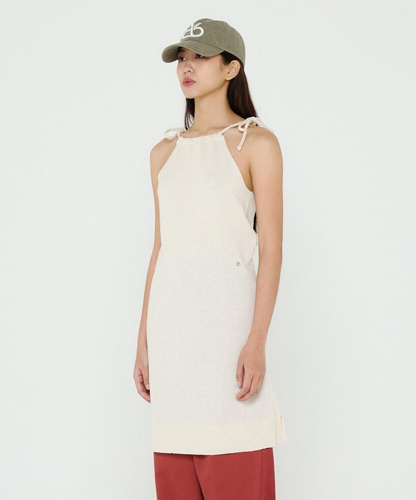 B-Flat Benetton Halterneck Boucle Knit Dress (Cream)