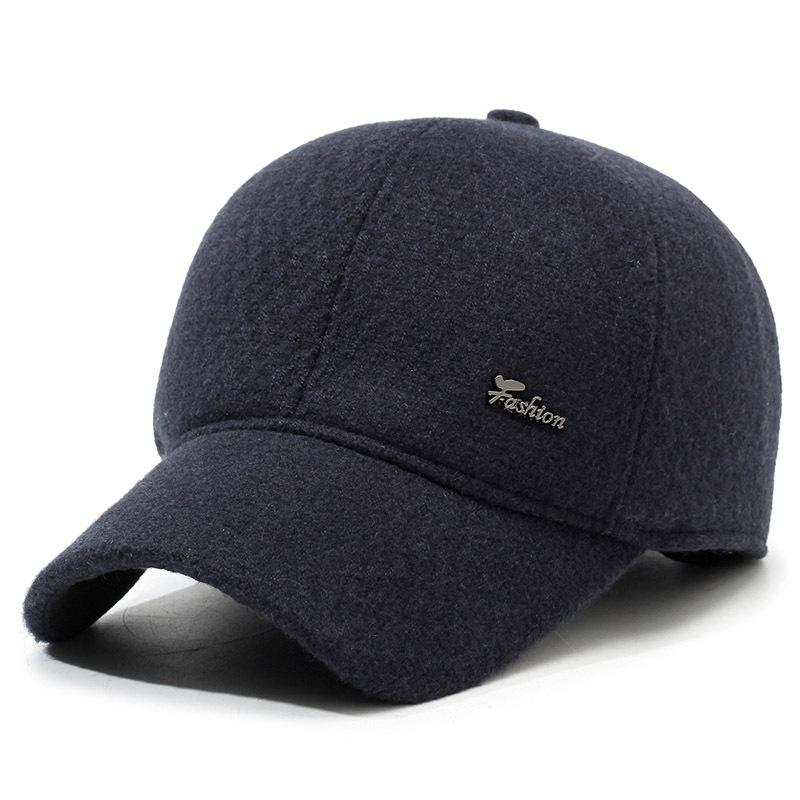 Middle-Aged And Elderly Woolen Baseball Cap Men'S Winter Casual Thickened Warm Cotton Hat Outdoor Riding Cap