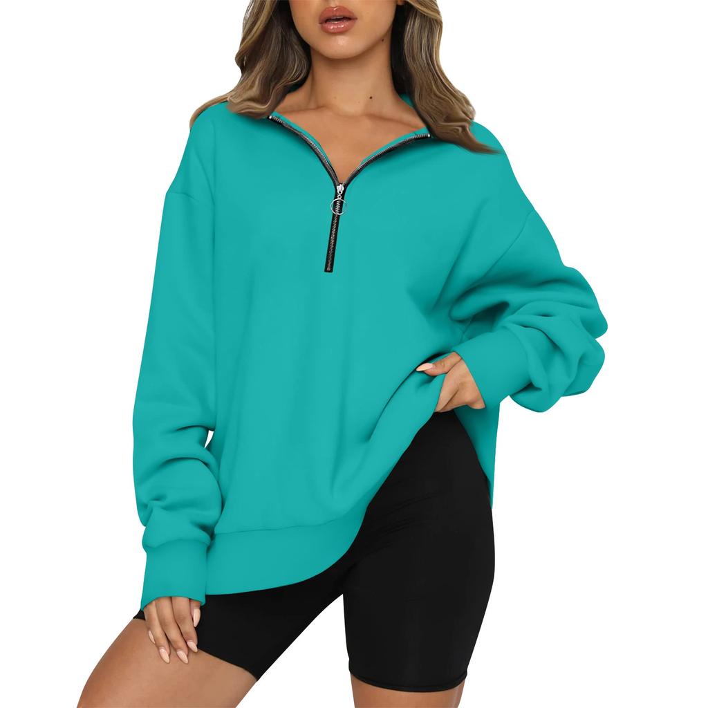 Женский повседневный модный однотонный топ с длинными рукавами на молнии
