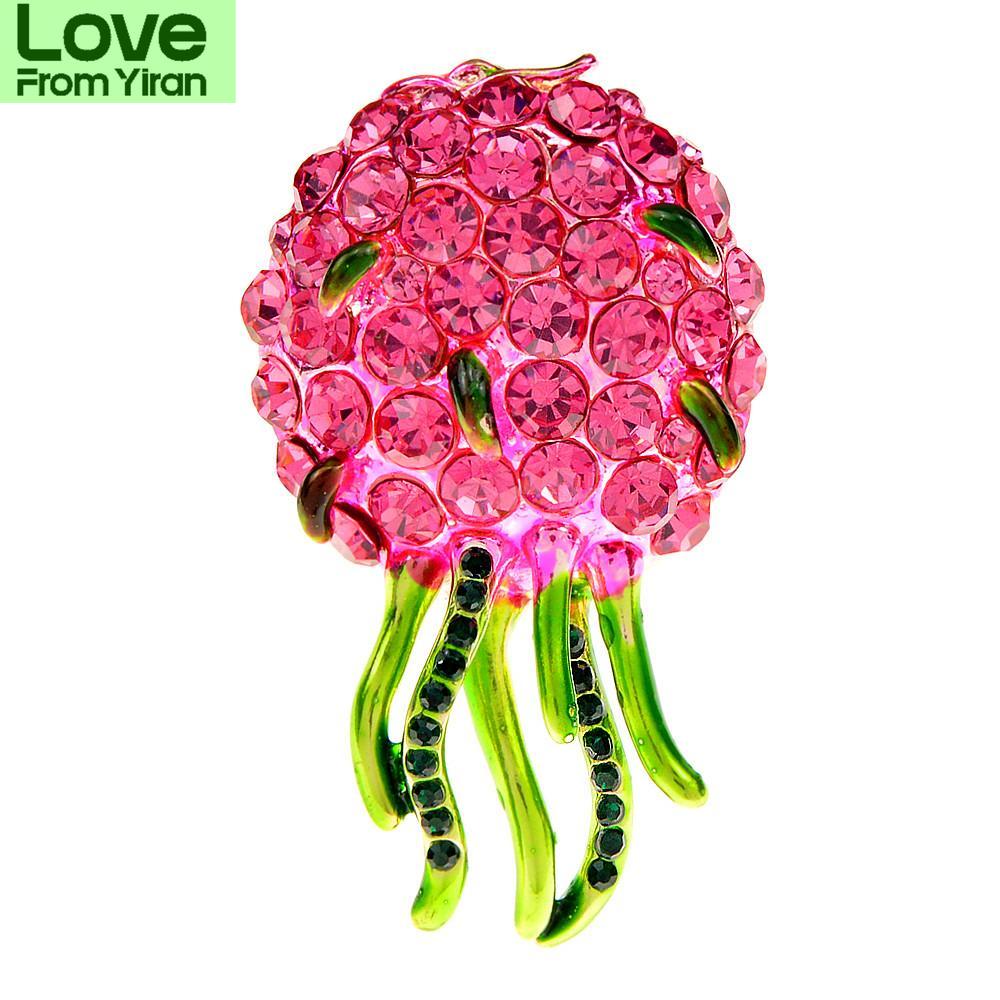 Rhinestone Pitaya Jellyfish Brooches For Women Fruit Pin Enamel Fashion Jewelry High Quality New Arrival