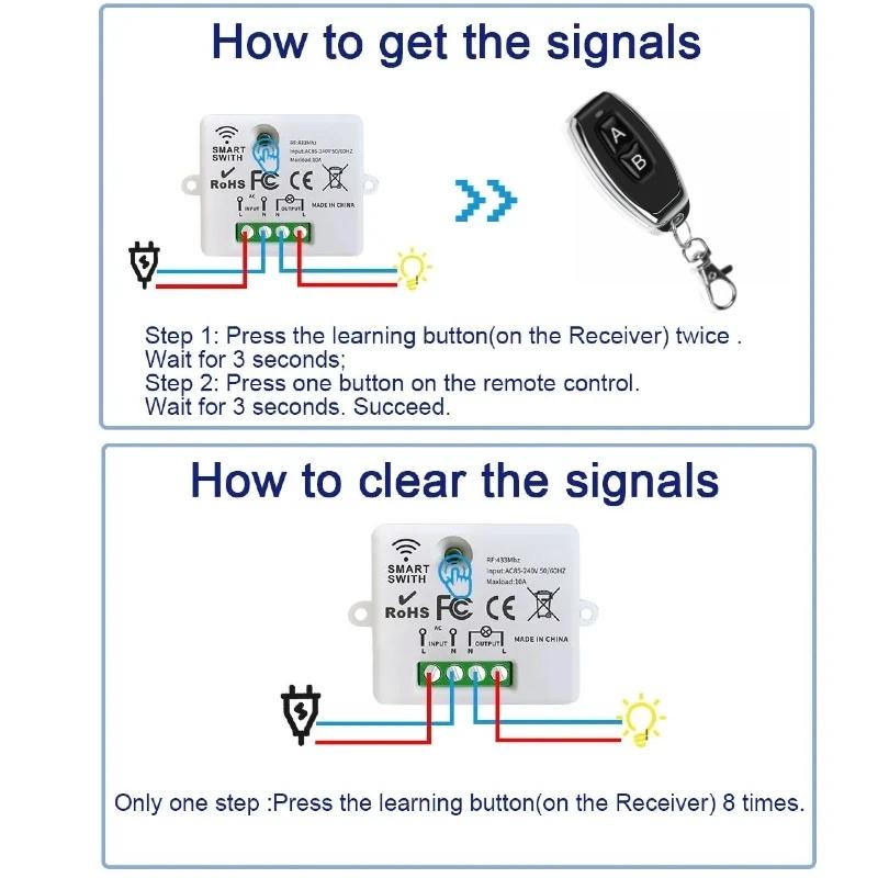 433 МГц AC 110V 220V Беспроводной RF Пульт Дистанционного Управления Переключатель 1-канальный Релейный Приемник С Кнопками ВКЛ ВЫКЛ Передатчик Для Светодиодной Лампочки DIY Управление