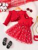 Girls Outfit Printed Long Sleeve Coat Jacket And Dress Children' Clothing Sets