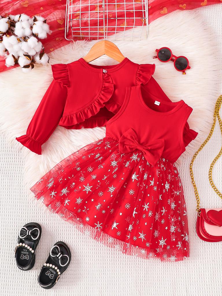 Girls Outfit Printed Long Sleeve Coat Jacket And Dress Children' Clothing Sets