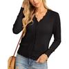 Women's Sweater for Spring and Autumn with Ruffled V-Neck and Buttoned Knit Cardigan Top