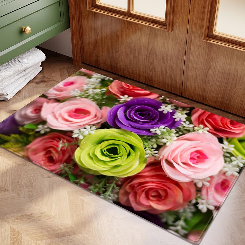 3D красочные цветы фланелевый коврик для двери латексный противоскользящий впитывающий коврик для прикроватной тумбочки