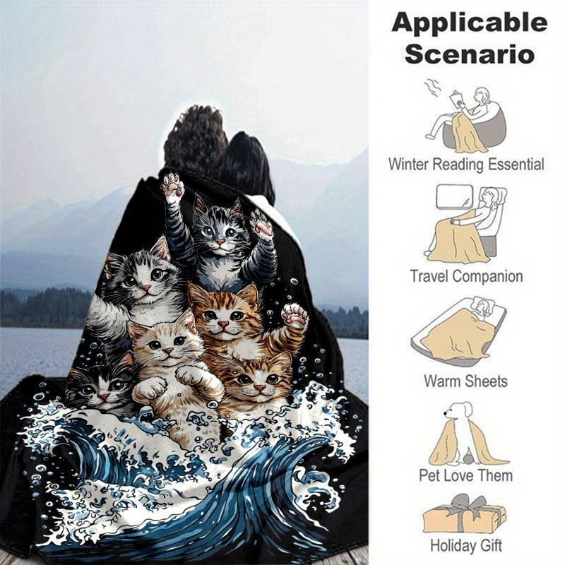 1 шт. Легкое фланелевое одеяло с принтом кошек, Удобное и теплое одеяло, для кемпинга, дивана-кровати, дивана, офиса, подходит для подарков