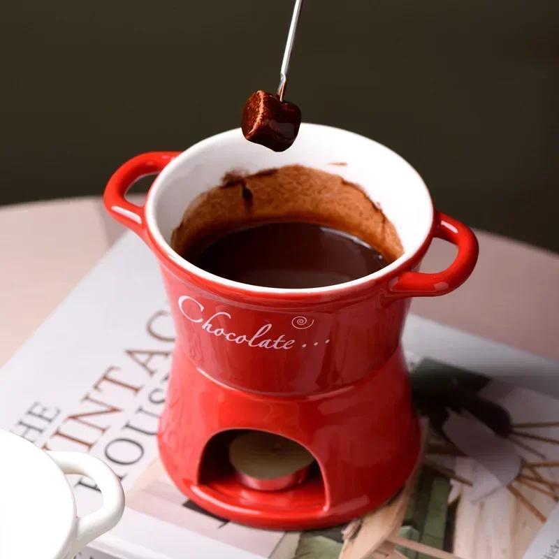 Керамическая жаровня для горячего шоколада, чашка с вилкой, горшок со свечой, кружка для плавления шоколада, столовая посуда, креативные бытовые принадлежности для питья