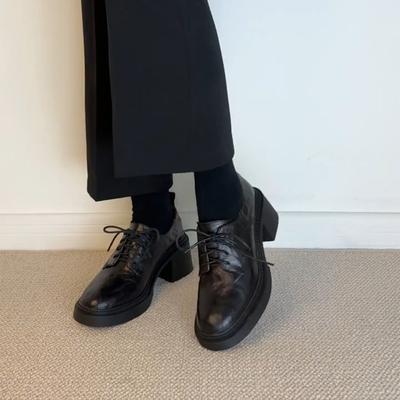 Версия из коровьей кожи~ ретро платформа туфли на высоком каблуке женские и женские универсальные увеличивающие рост с круглым носком на шнуровке маленькие кожаные туфли