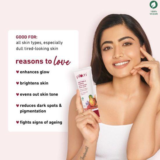Сливовый шафран и папайя Glow & Brightening Face Wash | С витамином B5 | Glow Bright Face Wash для женщин и мужчин | 100% веганский | 100 мл