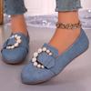 2024 Fashion Shoes for Women Slip On Women's Flats Spring Round Toe Solid Denim Bead Decoration Shallow Mouth Commuting Flats