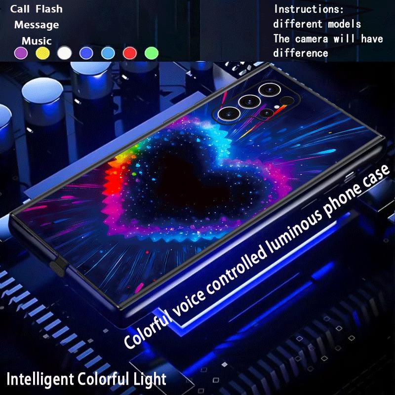 Красочный Светящийся Чехол-Сердце со Звездами для Samsung S26 S25 S24 S23 Ultra S22 Plus Zfold 5 6 7 Закаленное Стекло Светодиодная Задняя Панель