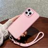 For iPhone 15 Pro Case Ice-Transparent Liquid Silicone+PC Phone Cover with Wrist Strap