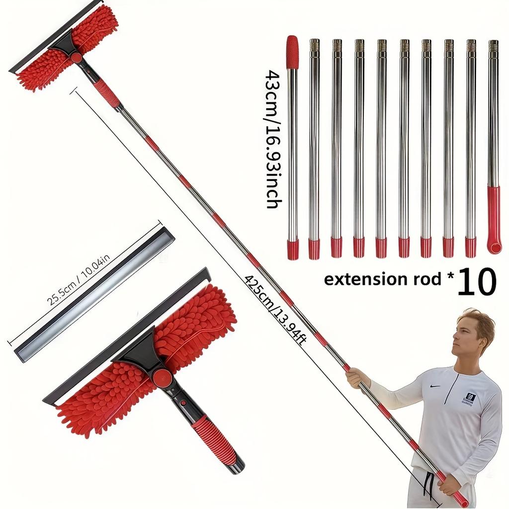 425cm Chenille Glass Wiper Set with Long Handle and Adjustable Length Scraping 2-in-1 Glass Wiper.