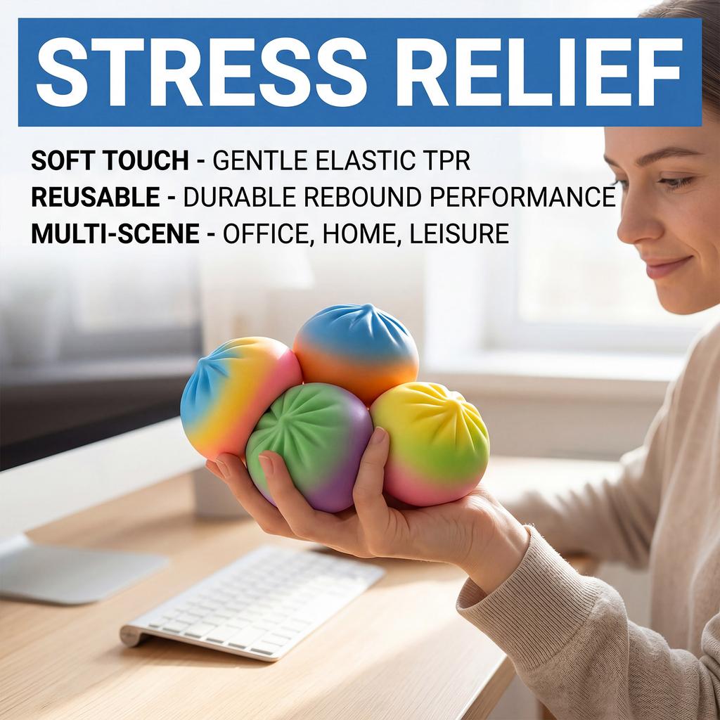 Colorful Gradient Bao Squishy Soft Slow Rising Food Shape Stress Ball Realistic Bao Fidget Toy Anxiety Relief Gift for All Ages