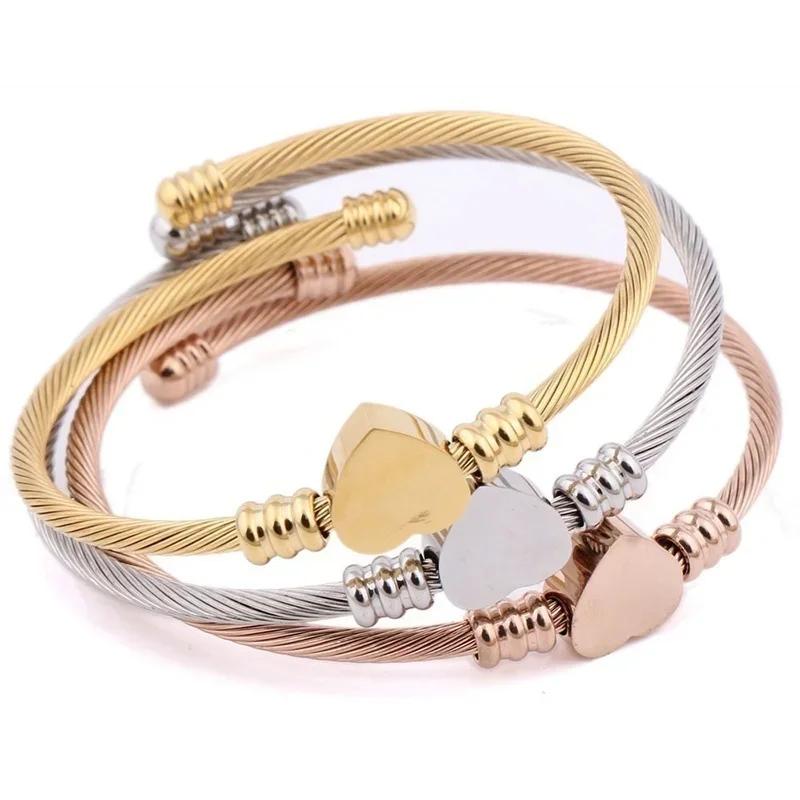 Stainless Steel Cable Bracelet Steel Wire Braided Titanium Steel Love Shape Creative Bracelet Rose Gold Fashion Womens Bracelet