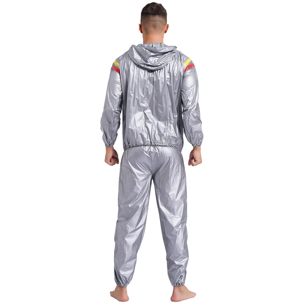 Мужской ПВХ Потоотделяющий Костюм S-4XL Худи-Куртка и Длинные Штаны на Резинке для Тренажерного Зала, Тренировок в Сауне