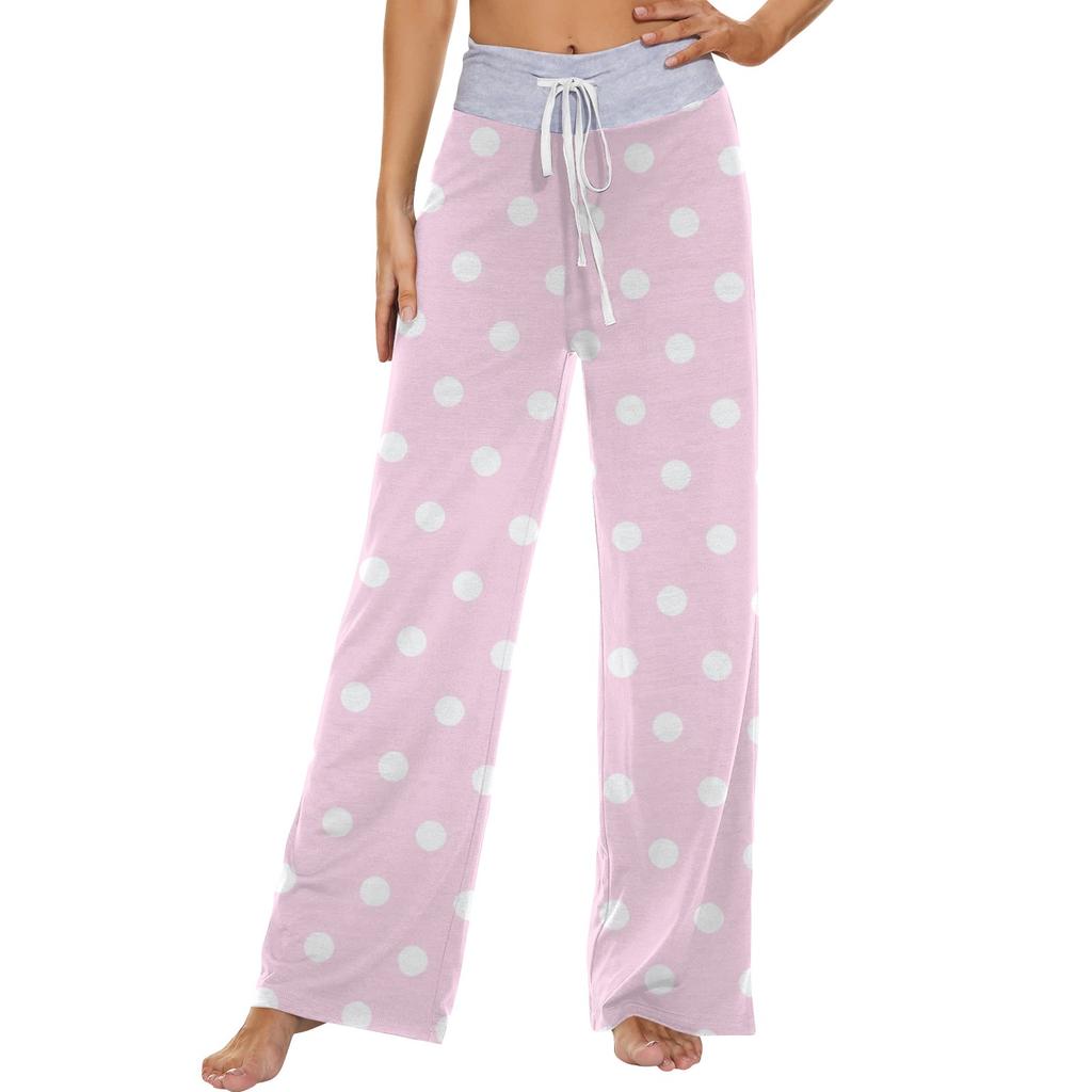 Women's Fashion Casual Comfortable Pajama Pants Printed Drawstring Wide Leg Pants