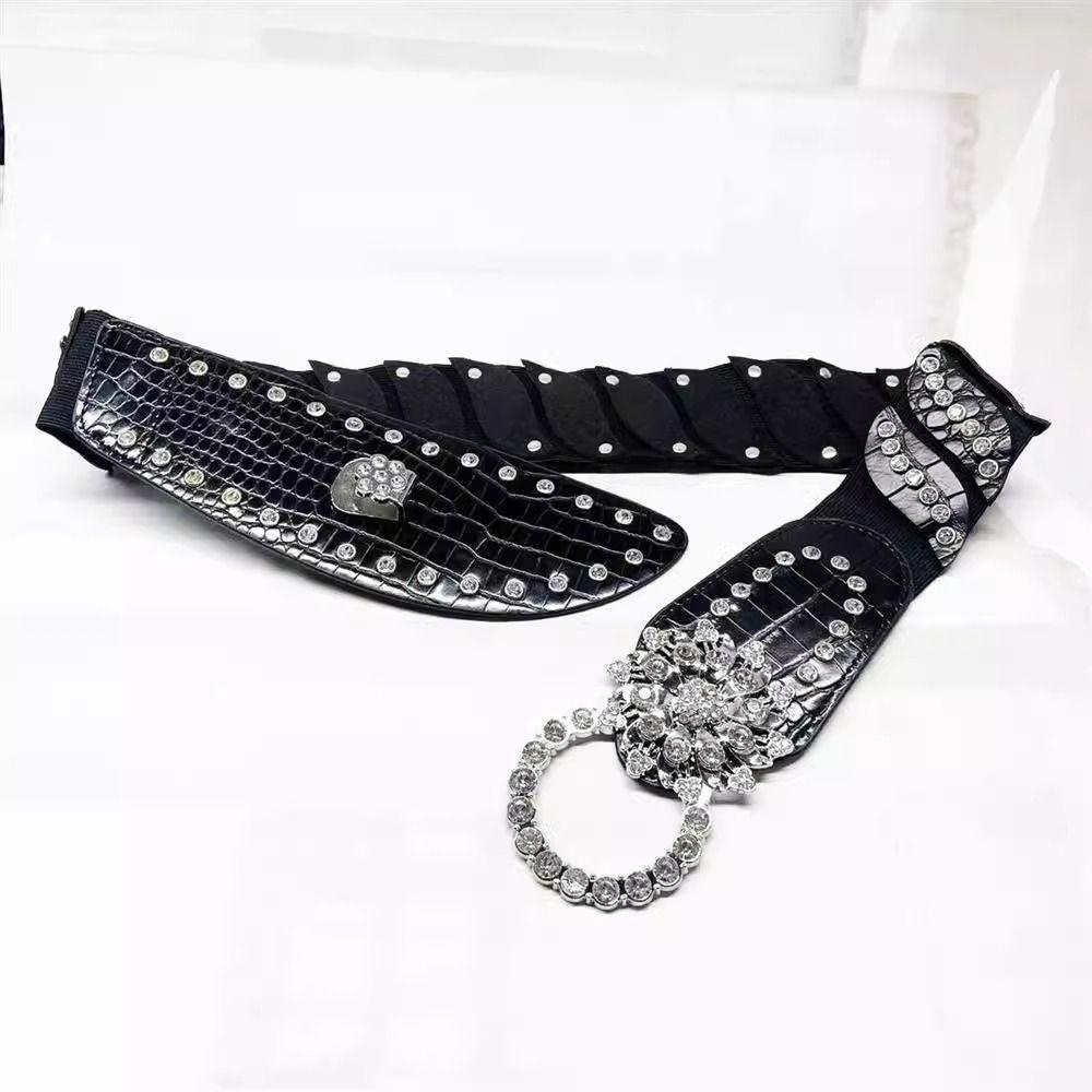 Waist Closure Waist Corset Belts Shiny Wide Rhinestone Belt Elegant Elastic Cummerbunds Girl