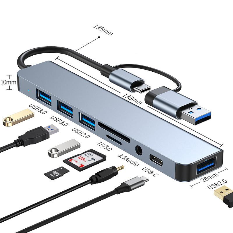 8 в 2 USB C ХАБ USB 3.0 Type C Док-станция 5 Гбит/с Высокоскоростная передача USB Разветвитель Type C на USB OTG Адаптер